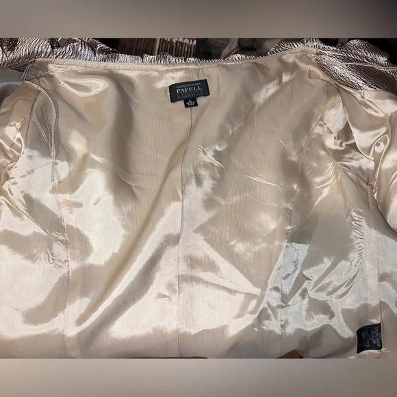 Adriana Papell,6, NWT, champagne sheen puff collar jewel button front 3/4 sleeve - Picture 9 of 10
